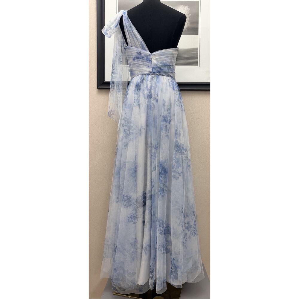 Marchesa Notte Blue Floral Dress One Shoulder Chiffon Bridesmaid Gown Sz 4 - Picture 7 of 13